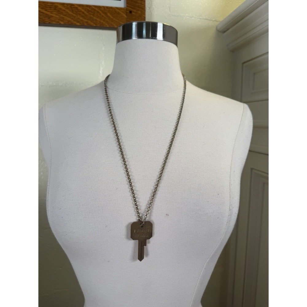 The Giving Keys I Really Do Care Key Necklace 26" Gold Tone Long Chain